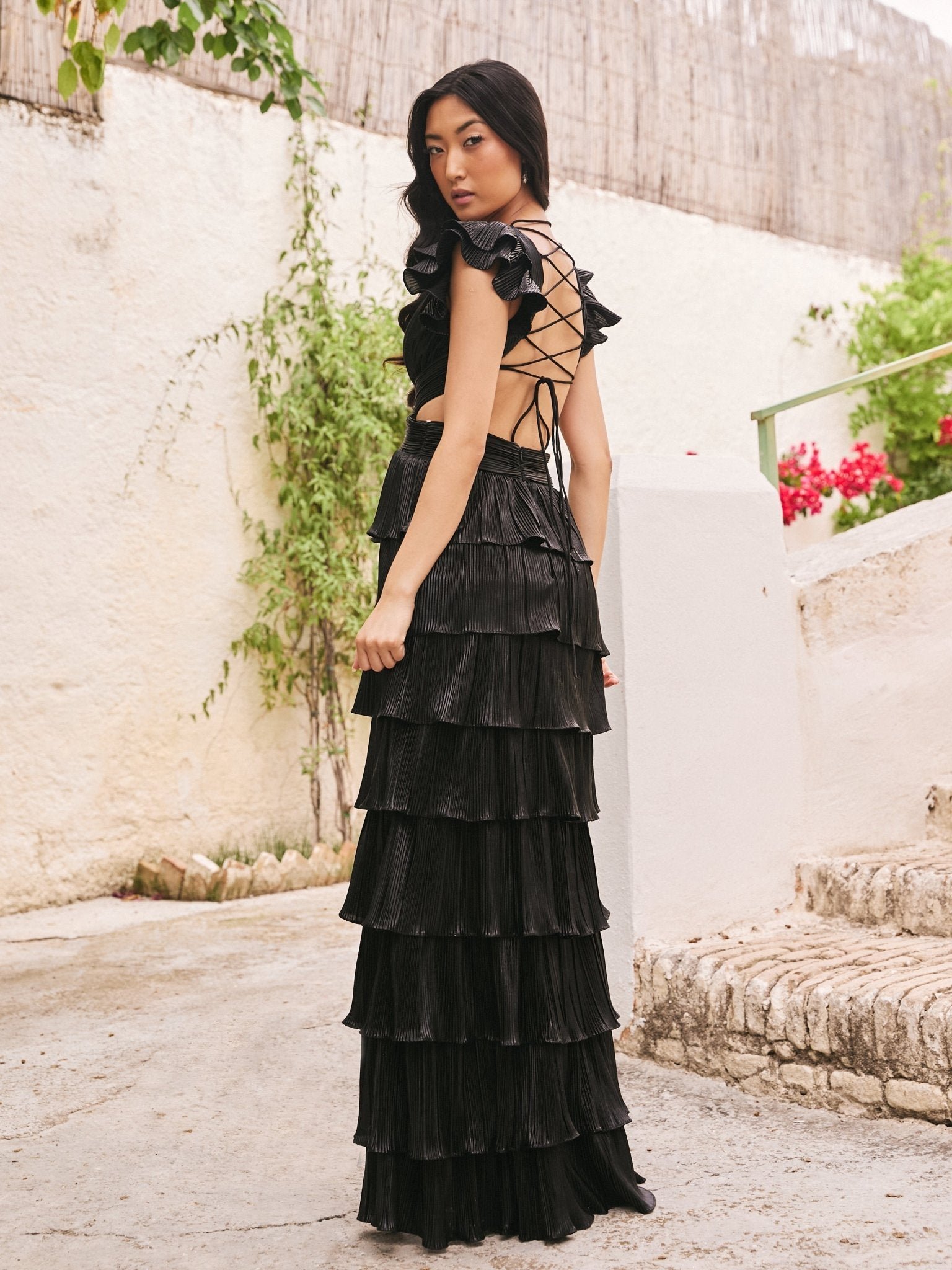 Alexandra - Open Back Black Tiered Dress - Image 2