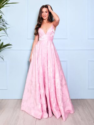 Freya - Pink Floral Jaquard Ball Gown